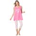 Plus Size Women's Scoopneck Tank & Capri Legging PJ Set by Dreams & Co. in Pink Butterflies (Size 38/40) Pajamas