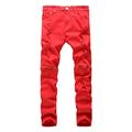 AIEOE Men's Stylish Multi-Zippers Skinny Jeans Stretch Fit Pants Red Label Size 32W=31W