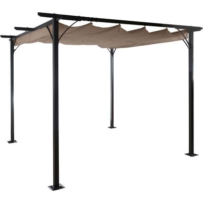 Pergola HHG-116, Garten Pavillon, stabiles 6cm-Gestell + Schiebedach 3,5x3,5m taupe-braun Image