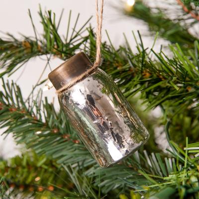 Glass Mini Mason Jar Hanging Christmas Ornament - Mercury Silver - Box of 6 - CTW Home Collection 830320S