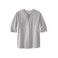 Men's Big & Tall Gauze Lace-Up Shirt by KingSize in Sand Grey (Size 3XL)