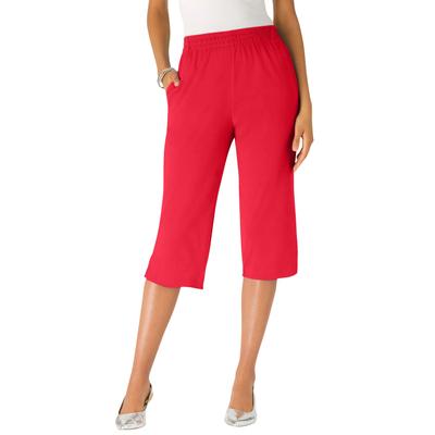 Plus Size Women's Soft Knit Capri Pant by Roaman's in Vivid Red (Size S) Pull On Elastic Waist