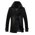 Idopy Men`s Vintage Label Collar Denim Jeans Jacket Trench Coat Black US M Asian 2XL