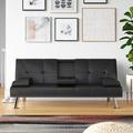 Mercury Row® Teen Mira Twin 66.2" Wide Faux Leather Biscuit Back Convertible Sofa Faux Leather/Wood/Solid Wood/Water Resistant in Black | Wayfair