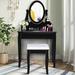 Rosdorf Park Bathroom Vanity Wooden Makeup Dressing Table Stool Set w/ 360° Rotating Mirror Wood in Black | Wayfair
