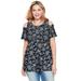 Plus Size Women's Short-Sleeve Cold-Shoulder Tee by Woman Within in Black Sketched Floral (Size 22/24) Shirt