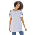 Plus Size Women's Short-Sleeve Cold-Shoulder Tee by Woman Within in White Rose Embroidery (Size 18/20) Shirt