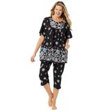 Plus Size Women's Capri Lounge Set by Dreams & Co. in Black Blossoms (Size 18/20)