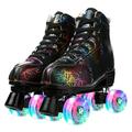 KALINU Unisex Roller Skates Double Row Four Wheels High-top Roller Skates Lightning Pattern for Beginners Womens Mens Boys and Girls (Lightning black flash wheel,43)