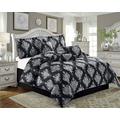 7 Piece Quilted Bedspread Luxury Jacquard Comforter Extra Soft Bed Throw Bedding Set (Emma Black, Super King)