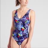 Athleta Swim | Athleta Twilight Tropic V-Neck One Piece Small | Color: Blue/Purple | Size: S