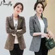 PEONFLY – veste d'automne à col cranté pour femme Vintage Blazer à carreaux bouton unique poches