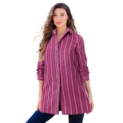 Plus Size Women's Kate Tunic Big Shirt by Roaman's in Purple Multi Stripe (Size 26 W) Button Down Tunic Shirt