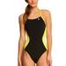 Adidas Swim | Adidas Solid Splice Vortex Back Swimsuit | Color: Black/Yellow | Size: 32