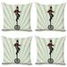 East Urban Home Ambesonne Retro Throw Pillow Cushion Case Pack Of 4, Vintage Inspired Circus Man On Monowheel Bike w/ Sun Rays | Wayfair