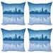 East Urban Home Ambesonne Nebraska Throw Pillow Cushion Case Pack Of 4, Lincoln City Skyline Silhouette Illustration In Blue Metropolis Buildings | Wayfair