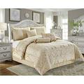 7 Piece Quilted Bedspread Luxury Jacquard Comforter Extra Soft Bed Throw Bedding Set (Lucy Cream, King)