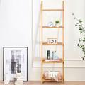 Rebrilliant 5-Tier Ladder Shelf Modern Bamboo Leaning Bookshelf Ladder Bookcase Wood in Brown | 65 H x 17 W x 14 D in | Wayfair