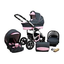 Travel System Stroller Pram 3 in 1 Complete Set with car seat Isofix Baby tub Baby Carrier Buggy Larmax by ChillyKids Light Pink 2in1 Without Baby seat
