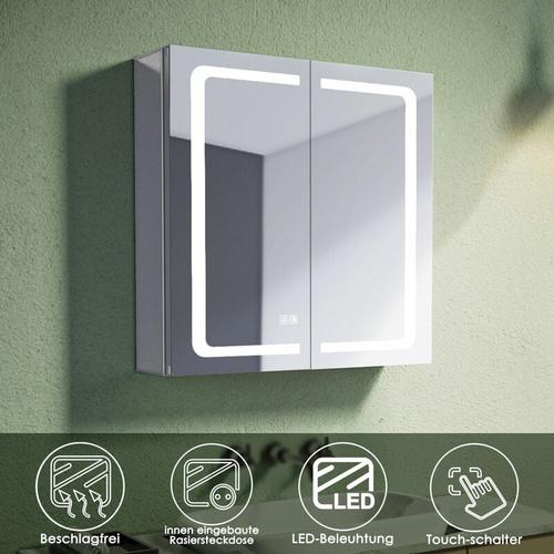 SONNI Alu Spiegelschrank mit beleuchtung und steckdose Beschlagfrei Badspiegel LED Touch