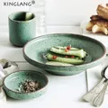 KINGLANG-Assiettes en céramique faites à la main rétro bol à salade de riz tasse à thé ronde