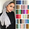 Foulard Hijab Froissé en Coton Doux pour Femme Classique Musulman Turban Châle Enveloppe