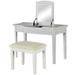 Wildon Home® Esden Vanity Set w/ Stool & Mirror Wood in Brown/White | 30 H x 47 W x 22 D in | Wayfair 367C90E1E5574483B06BF2728FF6A521