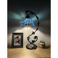 World Menagerie Copemish Tiffany Table Lamp Dragonfly Stained Glass LED Bulb Included Iron Metal Leaves H21" Resin/Glass in Blue/Black | Wayfair