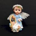 The Holiday Aisle® Holubov Cherub w/ Fibre Optic Wings Holding a Baby Figurine Resin in Blue/Brown/Gray | 6 H x 5 W x 3 D in | Wayfair