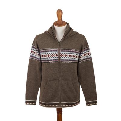 Aventura,'Men's 100% Alpaca Brown Geometric Hoodie...