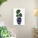 Bay Isle Home™ Navy Vase w/ Monstera Leaves - Wrapped Canvas Painting Print Canvas in Blue/Green/White | 30 H x 20 W x 1.25 D in | Wayfair