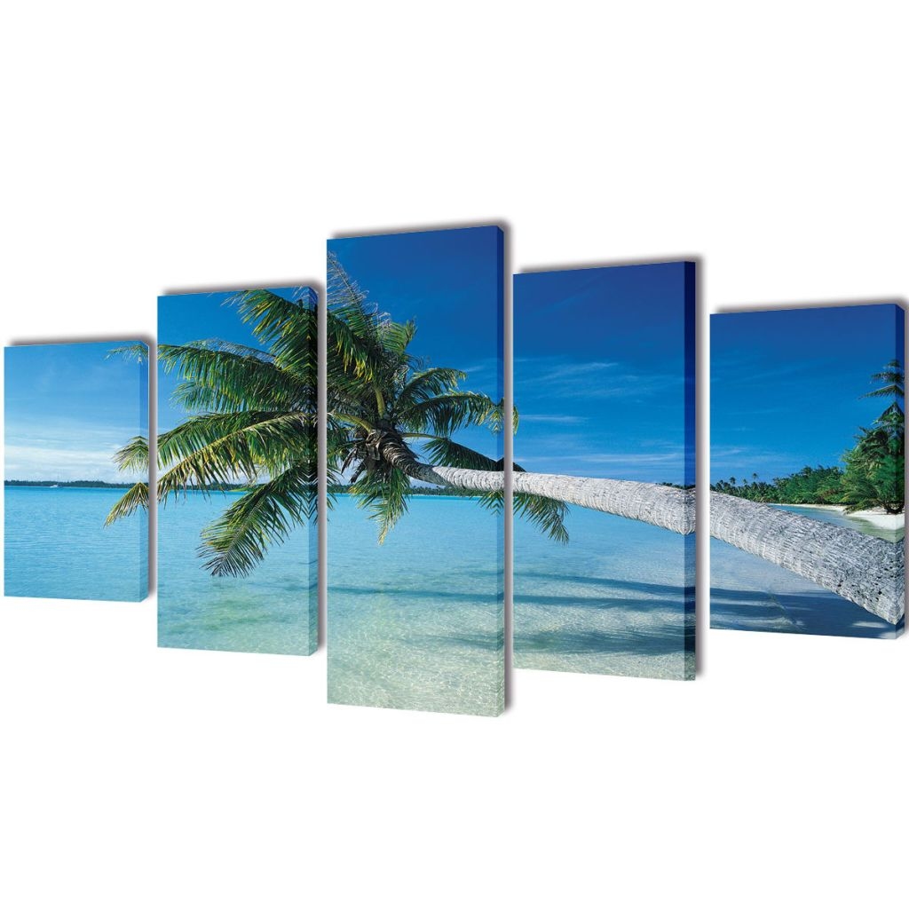vidaXL Bilder Dekoration Set Strand mit Palmen 200 x 100 cm Image