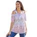 Plus Size Women's Printed Cold-Shoulder Blouse by Woman Within in White Garden Print (Size 26/28) Shirt