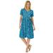 Plus Size Women's Woven Button Front Crinkle Dress by Woman Within in Deep Teal Leaves (Size L)