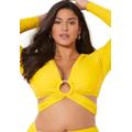 Plus Size Women's O-Ring Long Sleeve Bikini Top by Swimsuits For All in Medallion (Size 16)