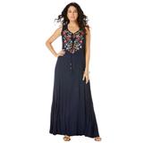 Plus Size Women's Embroidered Sleeveless Crinkle Dress by Roaman's in Navy (Size 34/36)