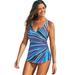 Plus Size Women's Sarong Front One Piece Swimsuit by Swimsuits For All in Multi Prism (Size 26)