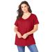 Plus Size Women's V-Neck Ultimate Tee by Roaman's in Classic Red (Size 1X) 100% Cotton T-Shirt