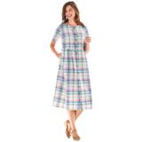 Plus Size Women's Short-Sleeve Seersucker Dress by Woman Within in Oatmeal Pretty Plaid (Size 16 W)