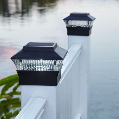 Solar Fence Post Light by BrylaneHome in Black Decking Cap Lantern Outdoor Lamp