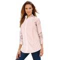 Plus Size Women's Long-Sleeve Kate Big Shirt by Roaman's in Antique Strawberry Stripe (Size 44 W) Button Down Shirt Blouse