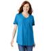 Plus Size Women's Seersucker Baseball Shirt by Woman Within in Vibrant Blue (Size L)