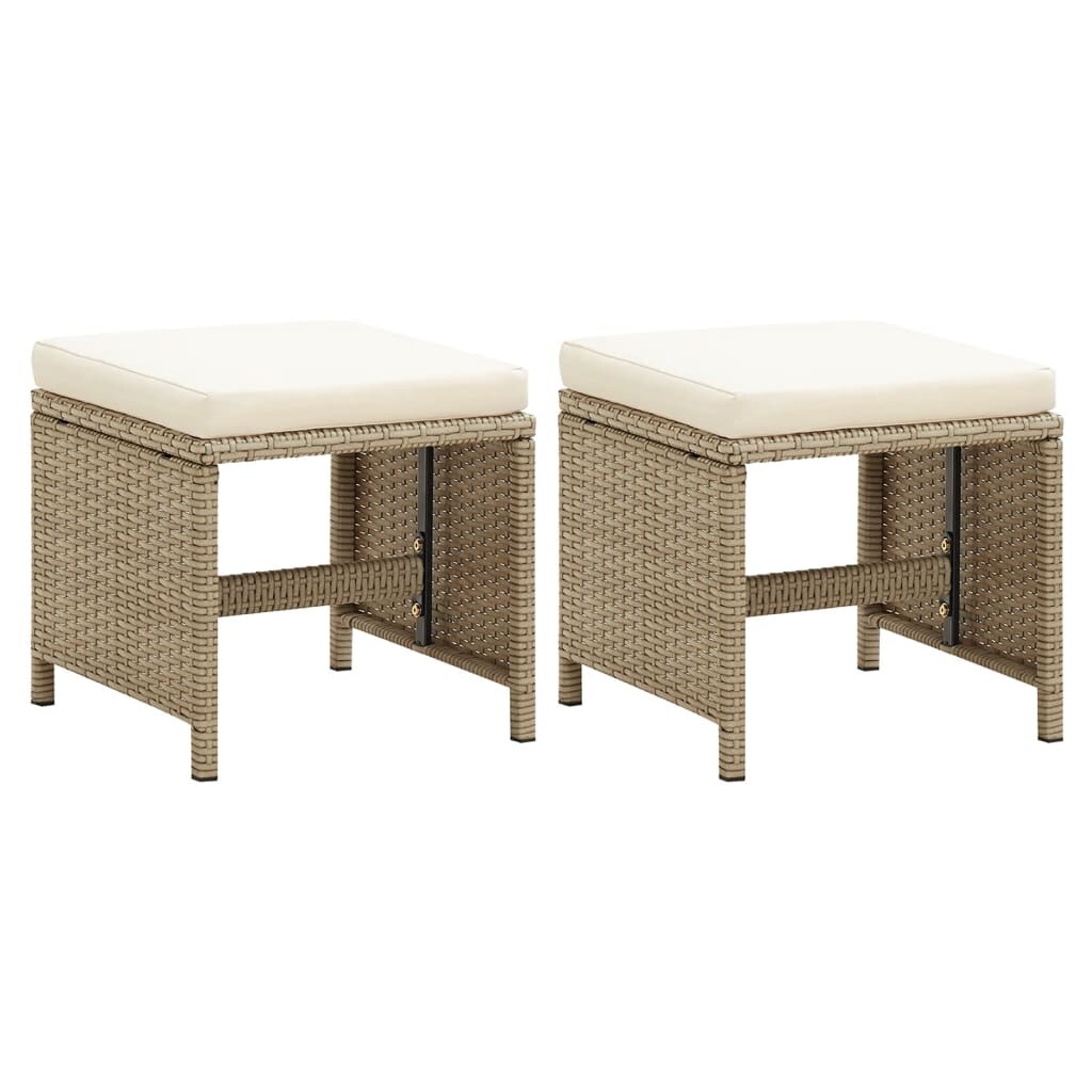 vidaXL Gartenhocker 2 Stk. mit Sitzkissen Poly Rattan Beige Image