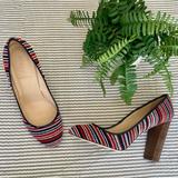 J. Crew Shoes | J Crew Etta Embroidered Block Heel Pumps Red White Blue | Color: Blue/Red | Size: 10