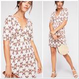 Free People Dresses | Bnwt Free People Boho Print Jersey Mini Dress Xs | Color: Cream/White | Size: Xs