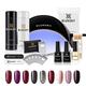 Bluesky Gel Nail Kit 24 W UV LED Lamp, Top and Base Coat, 9 Gel Nail Polishes, Red, Pink, Purple, Black, Silver, Glitter, Cleanser, Acetone Remover, Wipes, Wraps, Cuticle Oil, Pusher