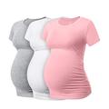 LAPASA Women Maternity Tops Short Sleeve Tunic Breastfeeding Pregnancy Shirts 3 Pack L55
