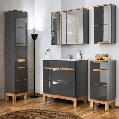 Lomadox - Waschplatz Set 2-teilig mit Keramik Waschtisch 60 cm SOLNA-56 Hochglanz grau & Image