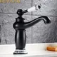 . Robinet de Lavabo en Laiton Noir Céramique Vintage Chaud et Froid Nouveauté