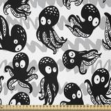 East Urban Home Octopus Fabric By The Yard, Cartoon Ocean Animals In Various Expressions Sleepy Curious Zigzag Backdrop, Square | 36 W in | Wayfair